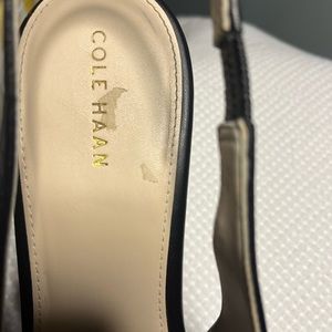 Cole Haan black leather sling-back wedges